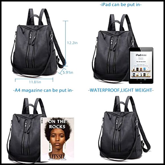 Leather Waterproof Anti-Theft Backpack Purse Convertible Shoulder Bag Minimal main image 6